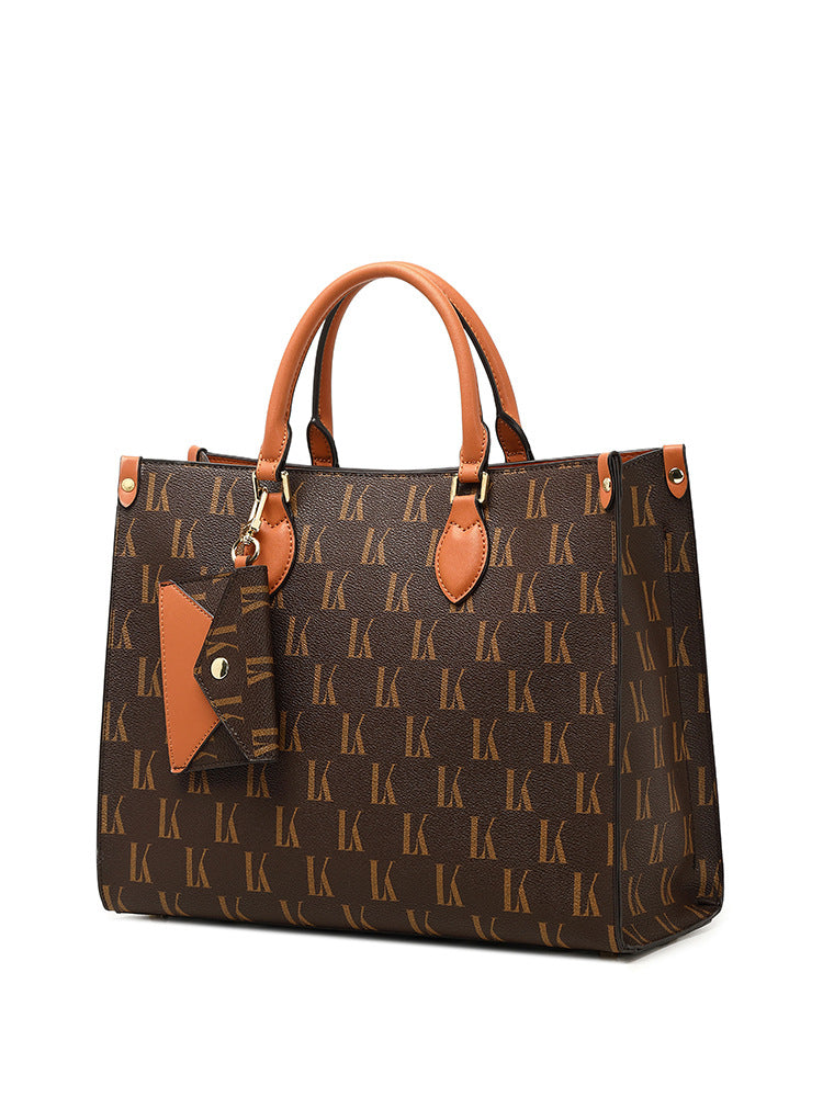 Genuine Leather Vintage Printed Large Capacity Tote Bag for Women, New Trendy Versatile Top Handle Handbag, Stylish Everyday Purse for Ladies