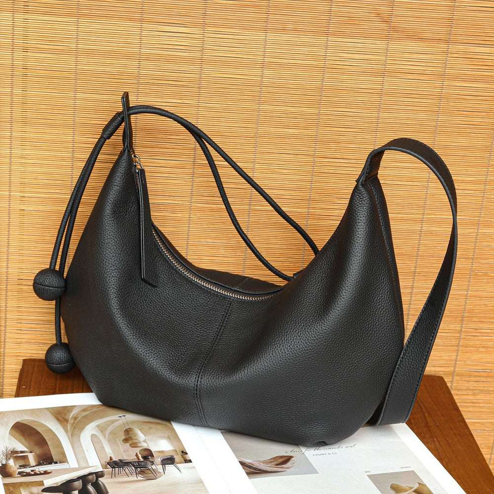 Genuine Togo Top Layer Cowhide Crescent Underarm Bag for Women, New Fashionable Shoulder Crossbody Purse, Versatile Commute Dumpling Handbag for Ladies
