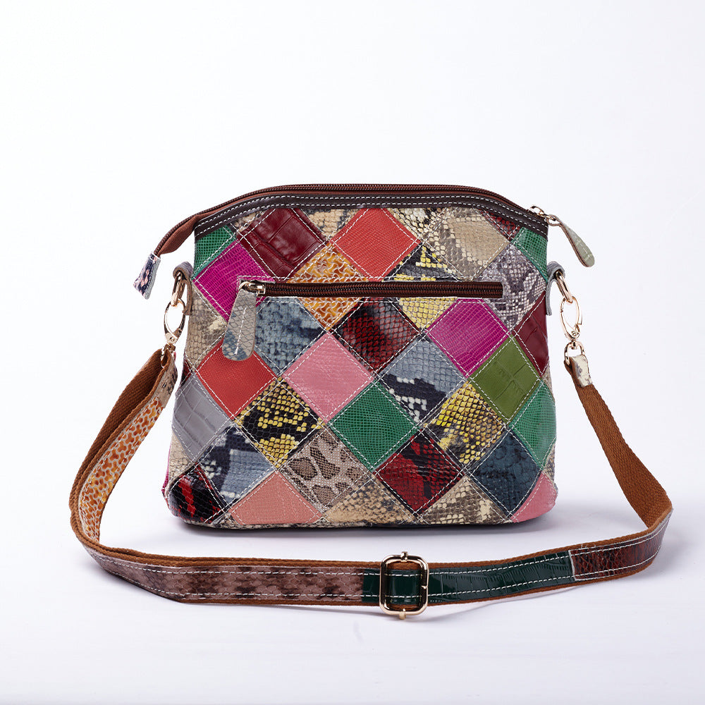 Snakeskin Colorful Tassel Floral Genuine Leather Bag, Unique Underarm Shoulder Crossbody Purse, Versatile Handbag for Women