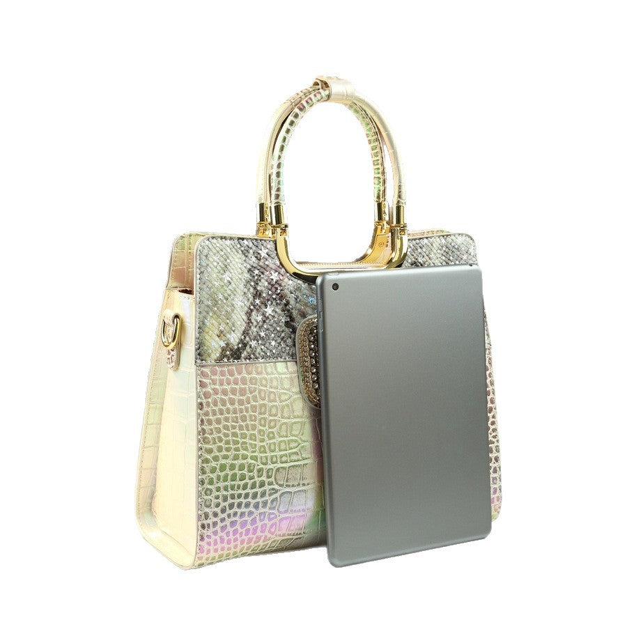 New Arrival Croc-Effect Square Tote Bag for Women, A Fashionable Large Capacity Shoulder Crossbody Top-Handle Handbag with Versatile Design, Perfect for Everyday & Outings