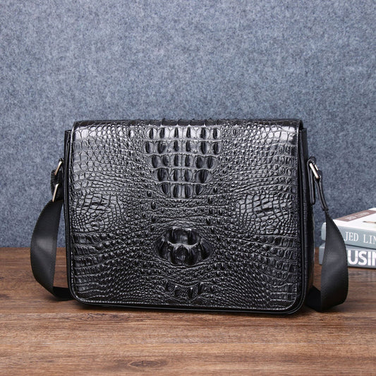 New Arrival Croc-Effect Genuine Leather Messenger Bag for Men, A Classic Horizontal Shoulder Crossbody Bag Perfect for Outdoor & Casual Style