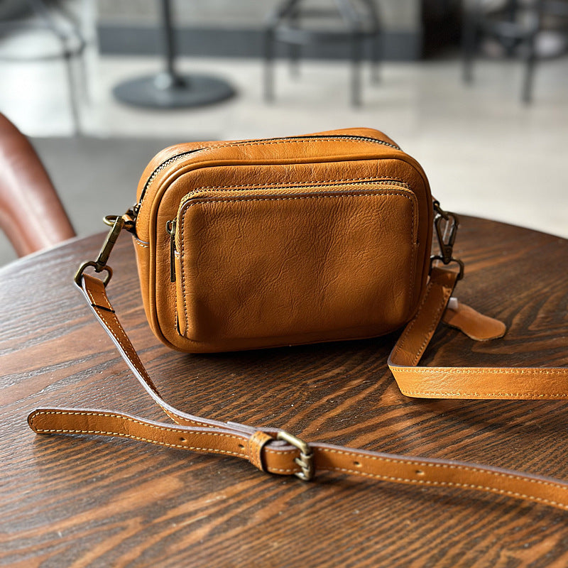 Genuine Top Layer Cowhide Camera Bag for Women, New Summer Small Square Shoulder Crossbody Purse, Fashionable Casual Handbag for Ladies