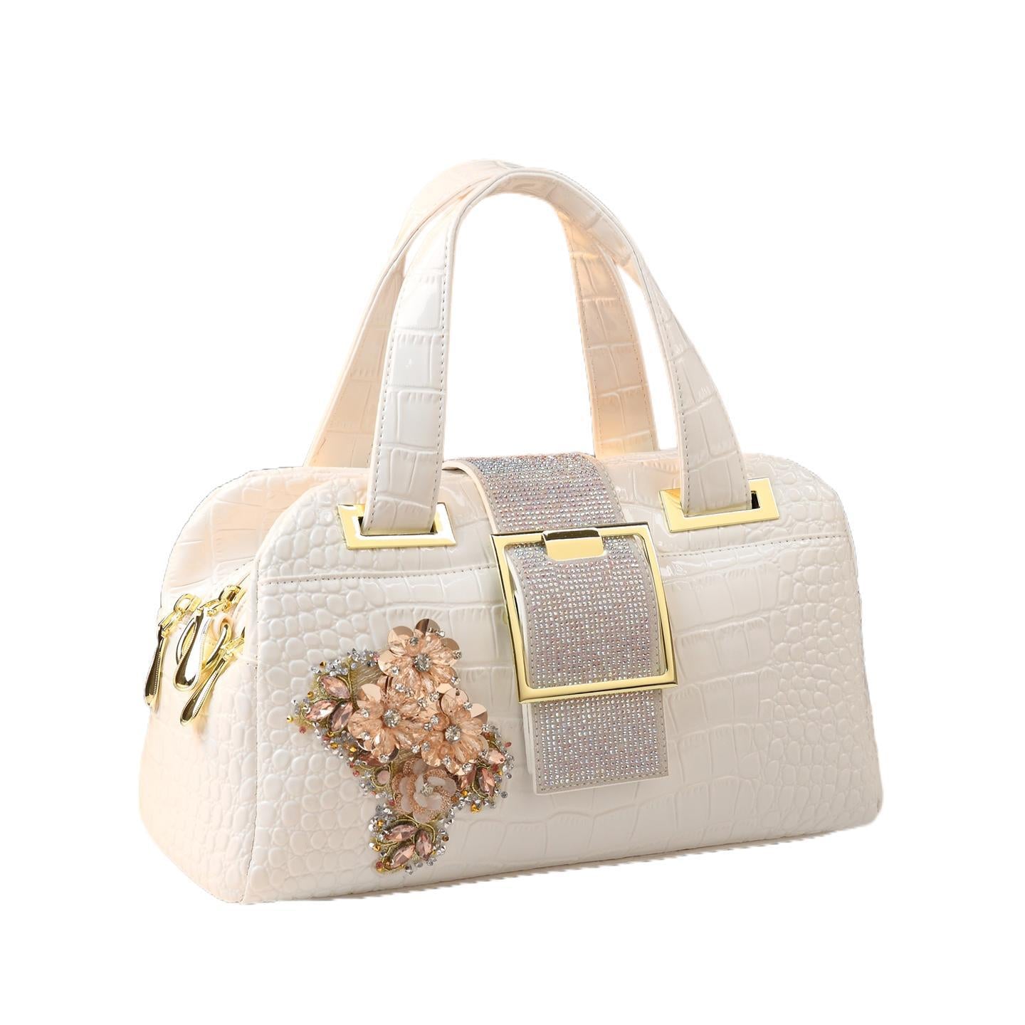 New Arrival Croc-Effect Boston Pillow Bag for Women, A Fashionable Shoulder Crossbody Top-Handle Handbag with Versatile Design, Perfect for Moms
