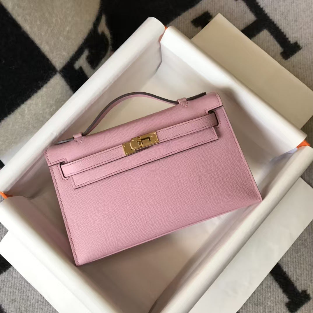 Genuine Top Layer Epsom Palm Texture Cowhide Kelly-Style 22cm Bag for Women, Trendy Street Style Small Square Top Handle Purse, Fashionable Handbag for Ladies