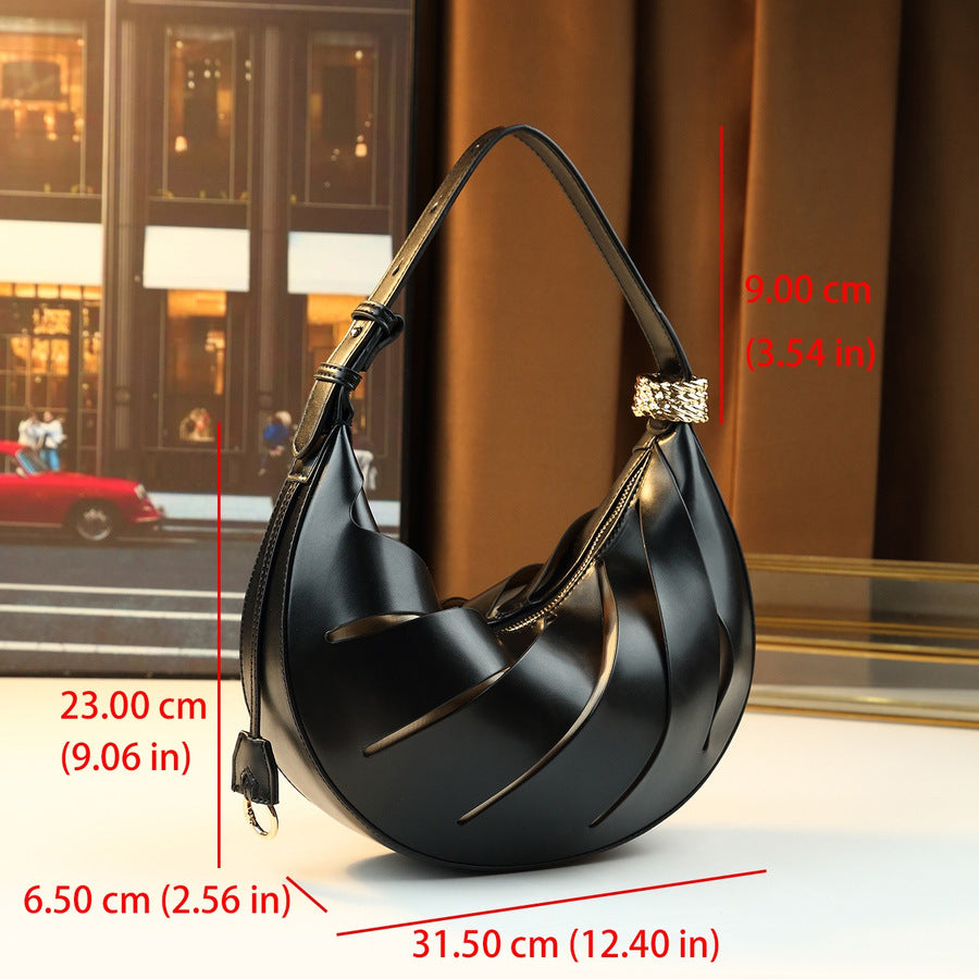 Twisted Hollow Crescent Bag for Women Rhinestone Strap Underarm Shoulder Handbag, Premium Niche Purse with Curved Moon Silhouette