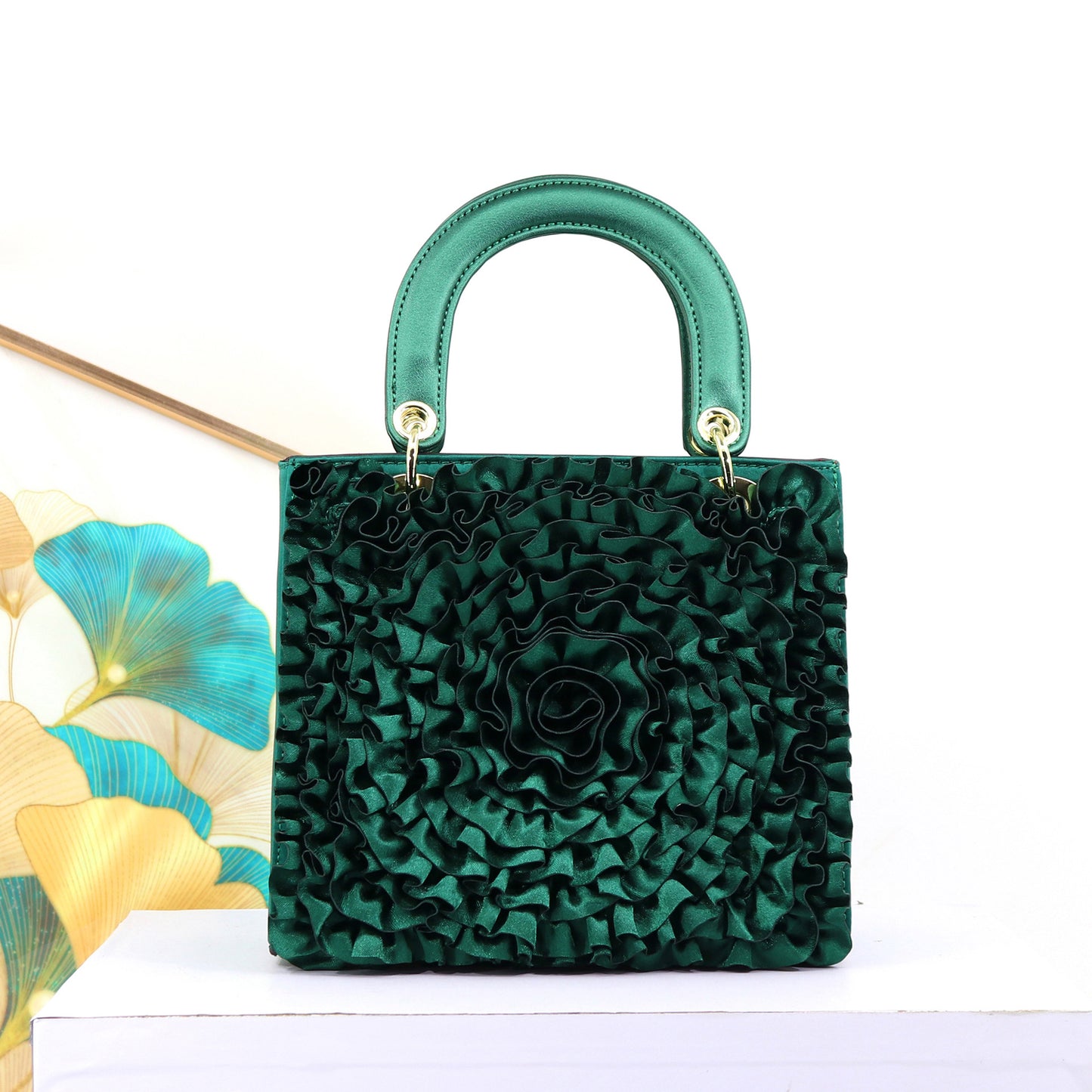 Premium Satin Ruffle Flower Diana-Style Handbag for Women, Exquisite Southeast Asian Designer Bag, High-Quality Ladies Shoulder Purse
