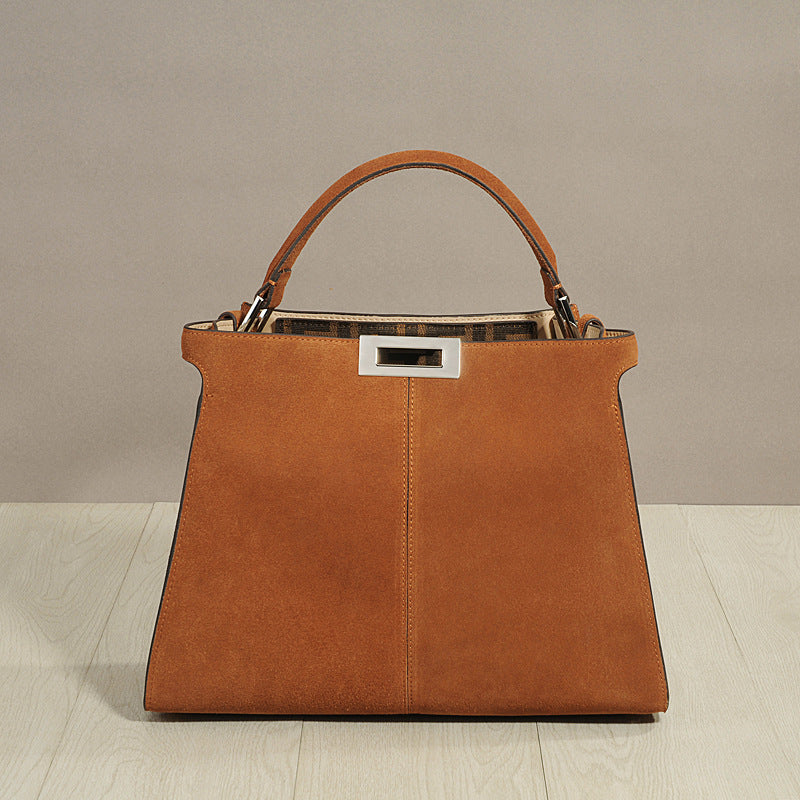 Genuine Top Layer Matte Cowhide Tote Bag for Women, New Brown Large Shoulder Underarm Commute Handbag, Stylish Kitten Purse for Ladies