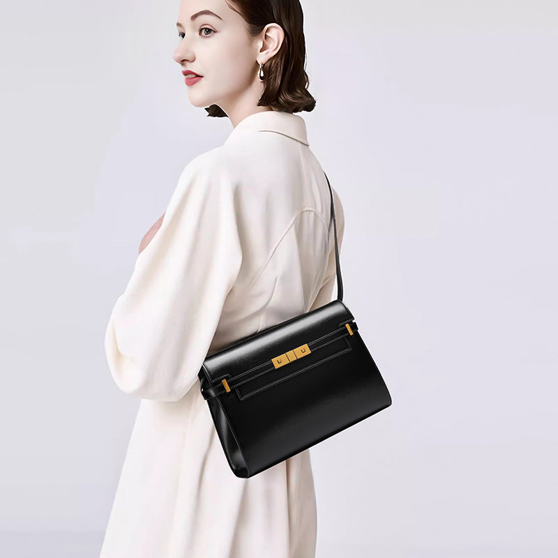 New Arrival Vintage Croc-Effect Baguette Messenger Bag for Women, A Genuine Leather Underarm Top-Handle Handbag with Manhattan-Style Structured Design