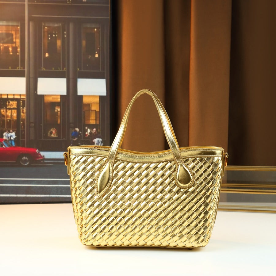 Woven Small Bucket Tote Bag for Women Versatile Commuter Shoulder Handbag, Korean Style Crossbody Purse with Natural Woven Texture