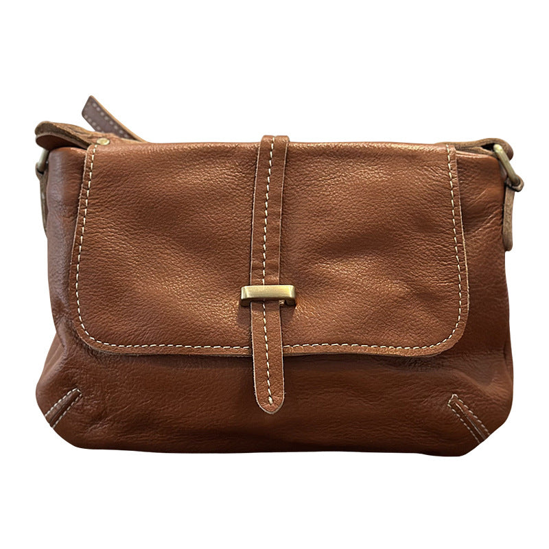 Spring Summer Vintage Leather Messenger Bag, Lightweight Commute Shoulder Crossbody Purse, Top Layer Cowhide Small Everyday Bag for Women