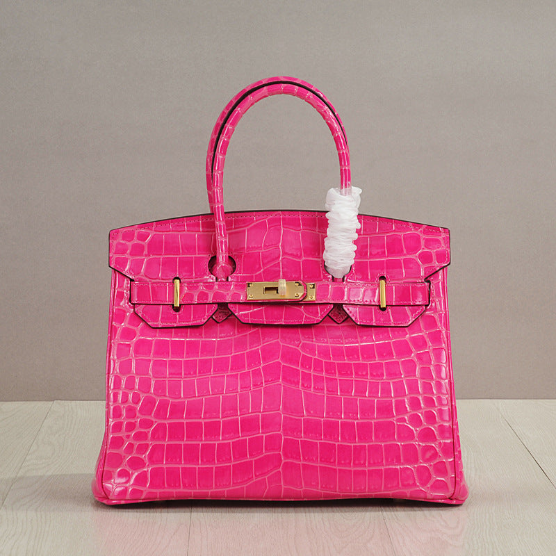 Genuine Leather Crocodile-Embossed Birkin-Style Bag for Women, New Large Capacity Commute Top Handle Shoulder Crossbody Purse, Fashionable Versatile Handbag for Ladies
