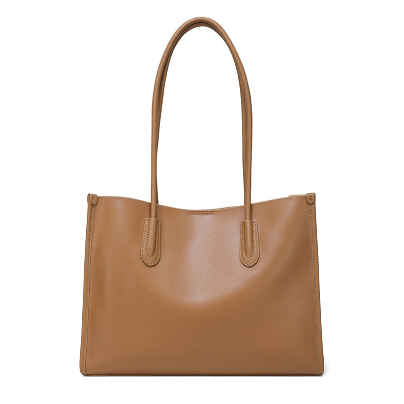 Genuine Leather Niche Tote Bag for Women Large Capacity Commuter Cowhide Shoulder Handbag, Premium Versatile Purse with Understated Elegance