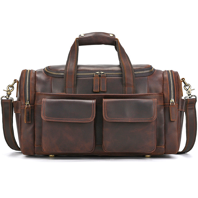 Large Capacity Crazy Horse Leather Travel Duffle, Top Handle Crossbody Business Bag, Premium Cowhide Luggage for Men
