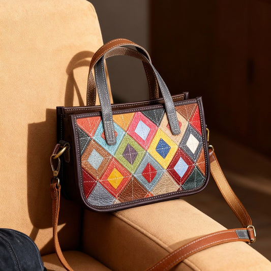 Genuine Cowhide Colorful Diamond Quilted Handbag for Women, New Arrival Fashionable Top Handle Shoulder Purse, Casual Versatile Everyday Bag for Ladies