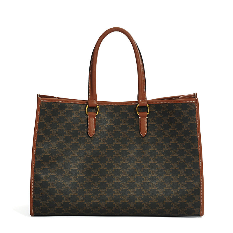 Genuine Leather Arc de Triomphe Monogram Tote Bag for Women, New Large Capacity Commute Top Handle Shoulder Purse, Fashionable Casual Everyday Handbag for Ladies