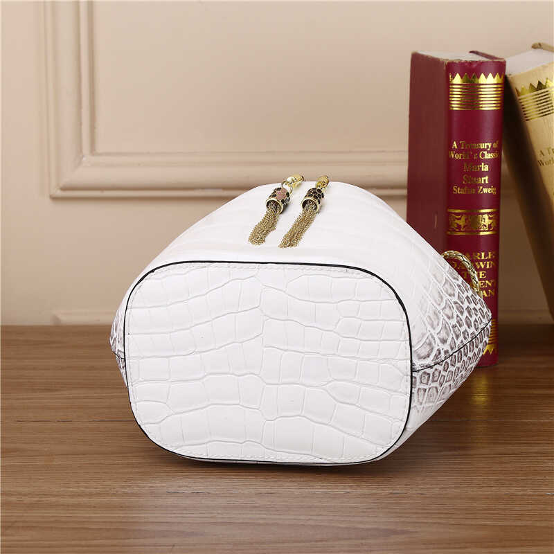 Crocodile Embossed Bucket Bag for Women Snake Head Shoulder Crossbody Handbag, Versatile Statement Purse with Luxurious Texture