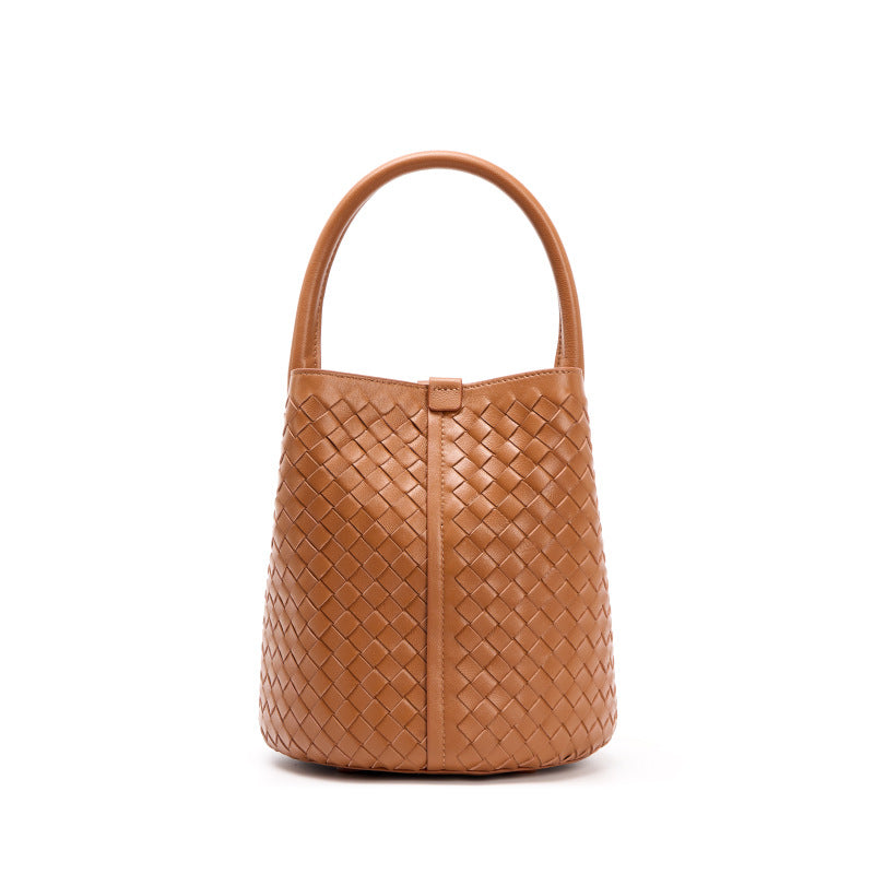 Handwoven Solid Color Mother-Child Bucket Bag, Trendy Casual Shoulder Crossbody Purse, Versatile Handbag for Women