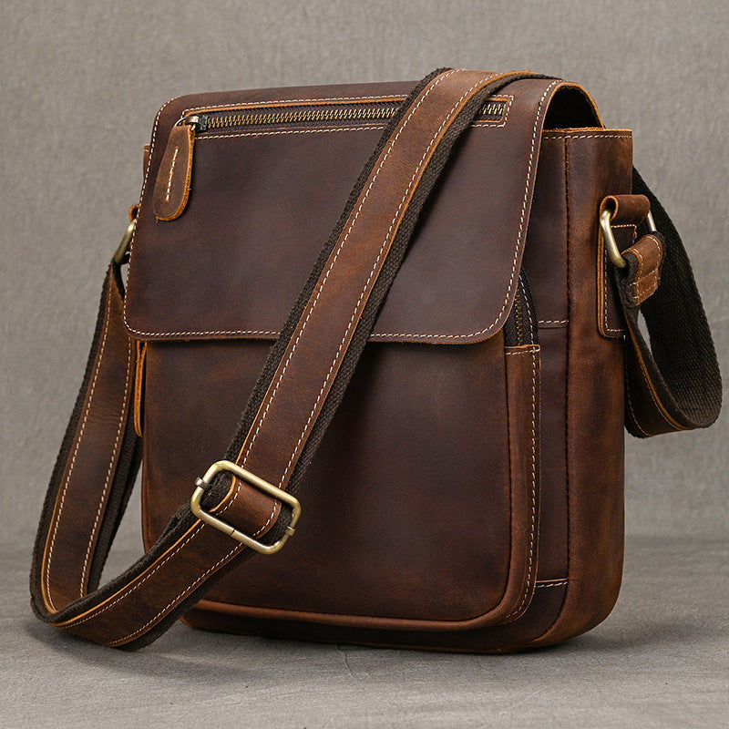 Genuine Top Layer Crazy Horse Cowhide Shoulder Bag for Men, Vintage Minimalist Small Crossbody Purse, Bestseller Casual Bag for Gentlemen