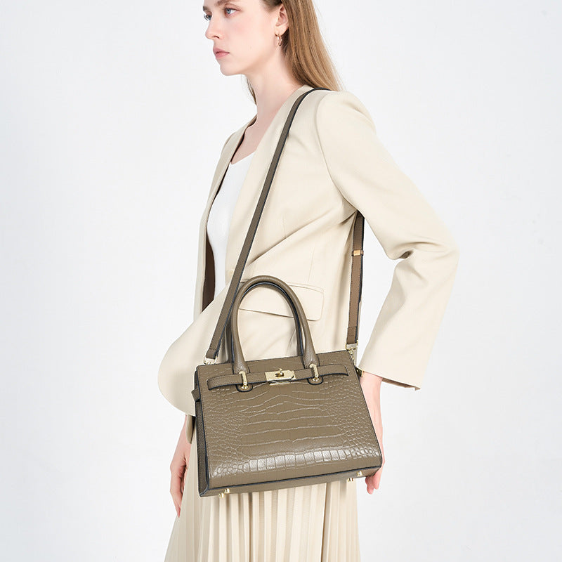 New French Style Croc-Effect Light Luxury Tote Bag for Women, Birkin & Kelly-Inspired Versatile Commuter Handbag with Elegant Everyday Design