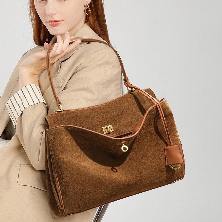 Suede Tote Bag for Women Large Capacity Vintage Shoulder Handbag, Elegant Stylish Purse with Soft Luxurious Texture