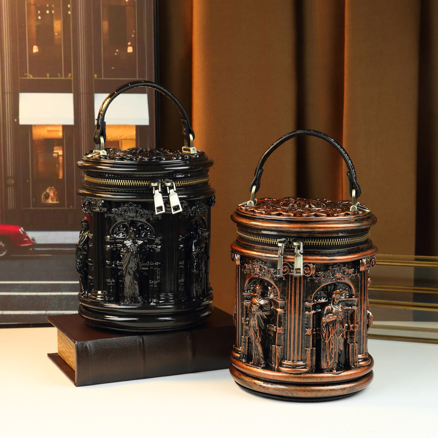 Vintage Architectural Cylinder Bag for Women Creative Shoulder Crossbody Handbag, Unique Sculptural Purse for Events & Everyday Style