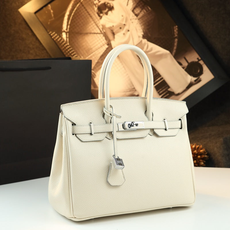 New Arrival Pebbled Leather Birkin-Inspired Tote Bag for Women, Large Capacity Turn-Lock Shoulder Crossbody Handbag with Light Luxury Style, Perfect Commuter Purse for Work & Everyday
