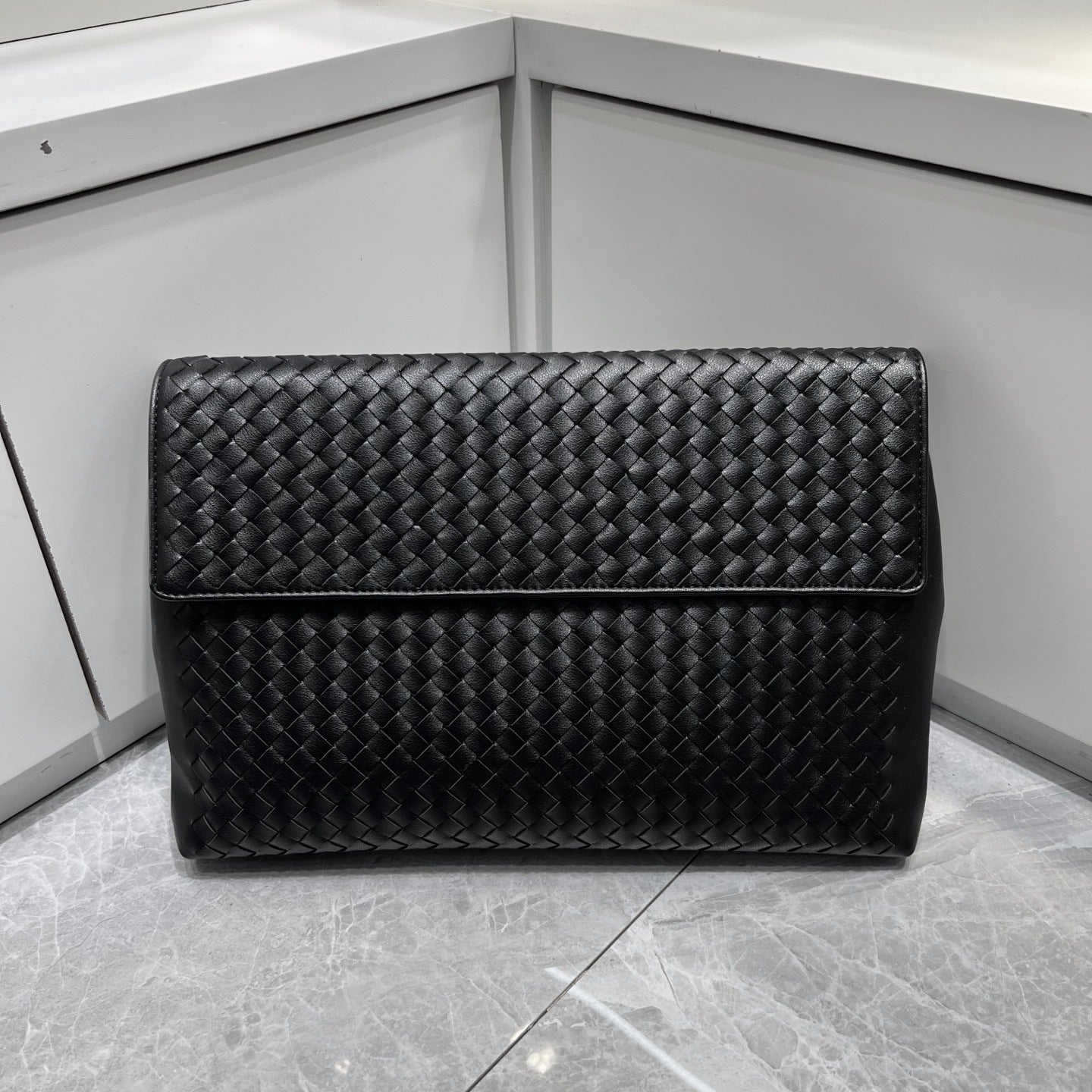 Woven Leather Clutch Briefcase, Large Flap Business Casual Square Envelope Bag, Unisex
