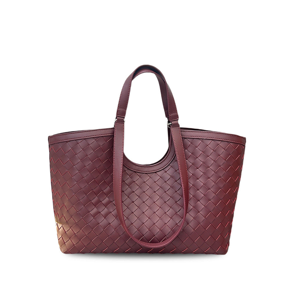 Niche Vintage Leather Woven Basket Tote, Large Shoulder & Underarm Bag for Women