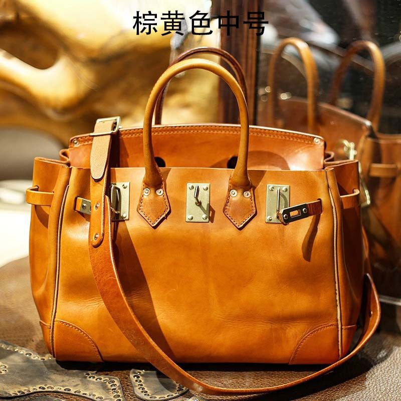 Top Layer Cowhide Birkin-Style Large Capacity Handbag for Men and Women, Vintage Unisex Shoulder Top Handle Crossbody Purse, Premium Leather Tote Bag for Ladies and Gentlemen