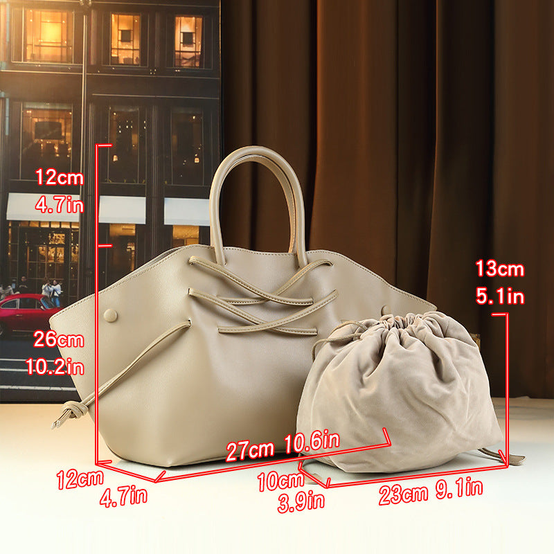 Solid Color Drawstring Tote Bag for Women Large Capacity Casual Commuter Shoulder Crossbody Handbag with Minimalist Design