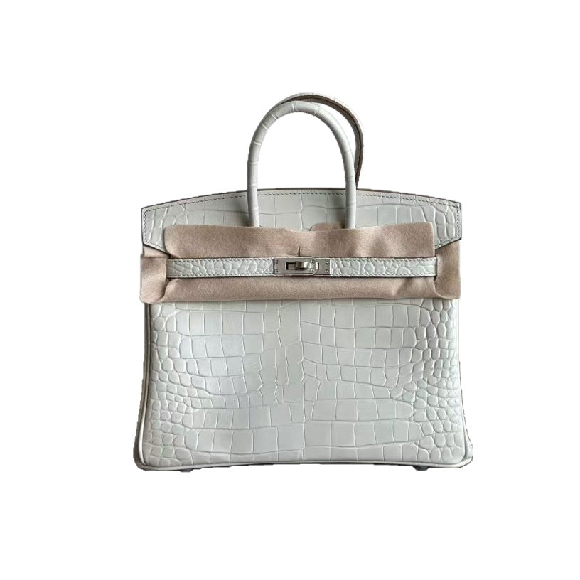 Genuine Leather Tote Bag for Women, Hermès-Inspired Birkin-Style Handbag with Crocodile-Embossed Finish, Top-Grain Cowhide Leather, Hand-Stitched Craftsmanship, Available in 25cm and 30cm, Luxury Everyday Carry Purse