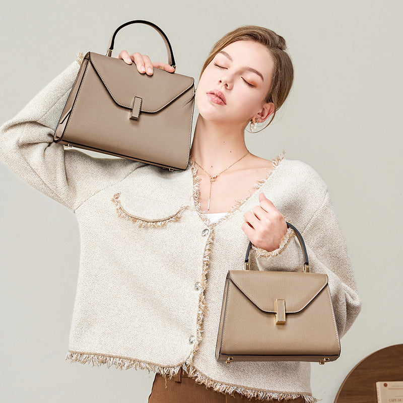 New Kelly-Style Niche Designer Bag in Genuine Leather, Large Capacity Shoulder Crossbody Top Handle Purse, Premium Fashionable Handbag for Women