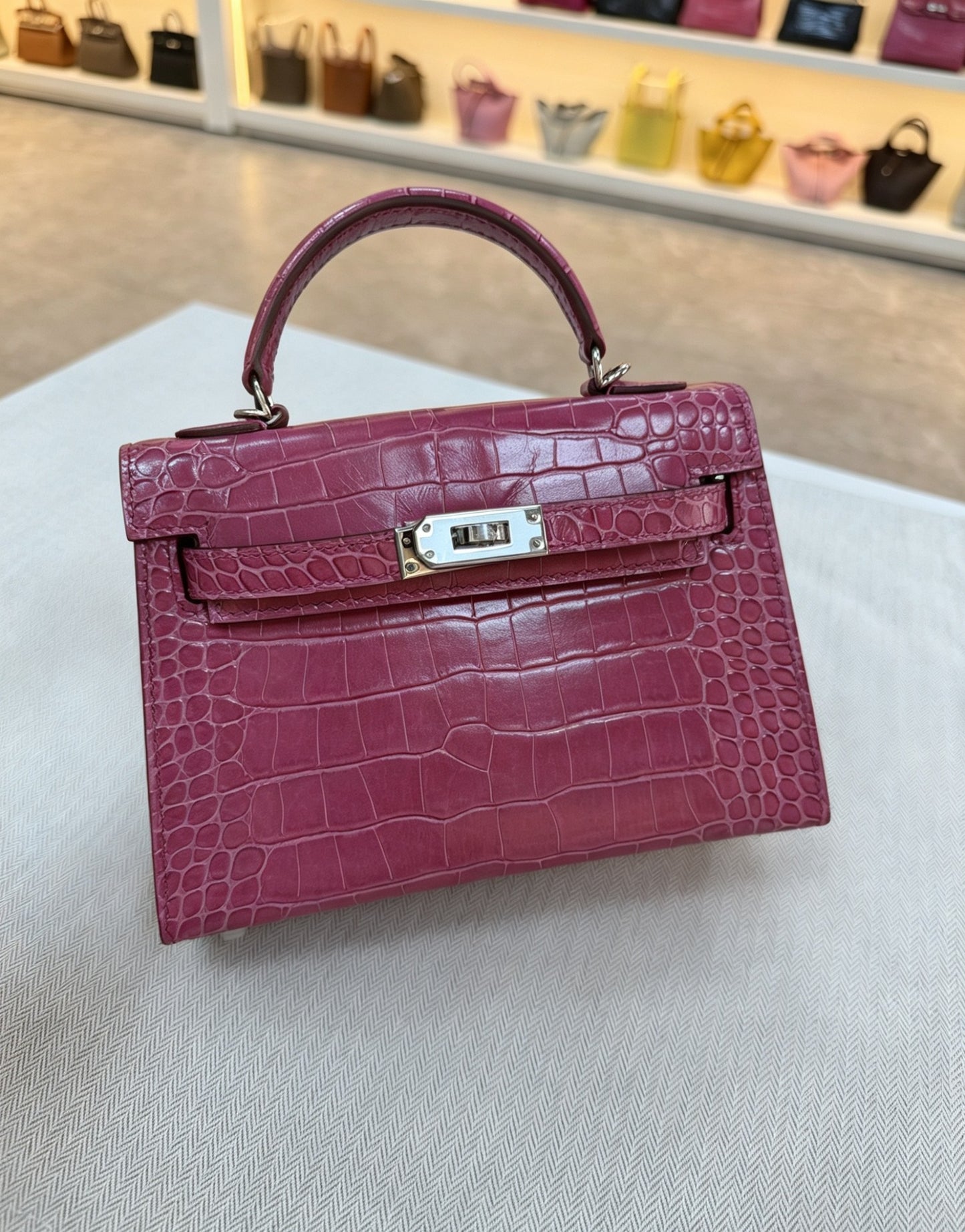 Premium Mini Kelly-Inspired Fully Hand-Stitched Croc-Effect Leather Bag for Women, Stainless Steel Hardware Top-Handle Crossbody Purse, A High-Quality Alternative to Designer Styles