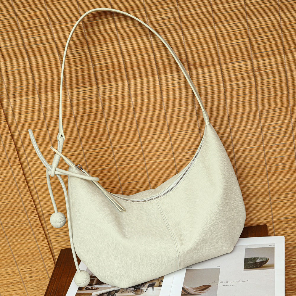 Genuine Togo Top Layer Cowhide Crescent Underarm Bag for Women, New Fashionable Shoulder Crossbody Purse, Versatile Commute Dumpling Handbag for Ladies