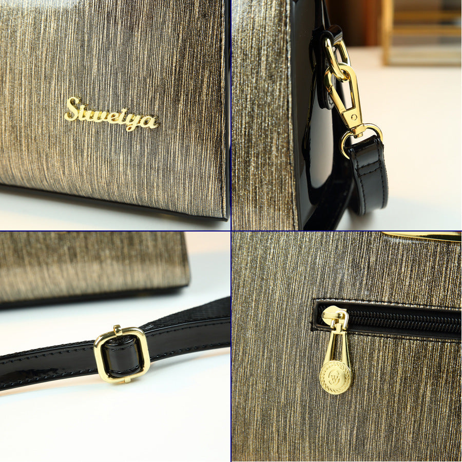 Vintage Gold-Tone Boston Bag for Women Large Capacity Shoulder Handbag, High-Quality Textured Purse with Versatile Travel Style