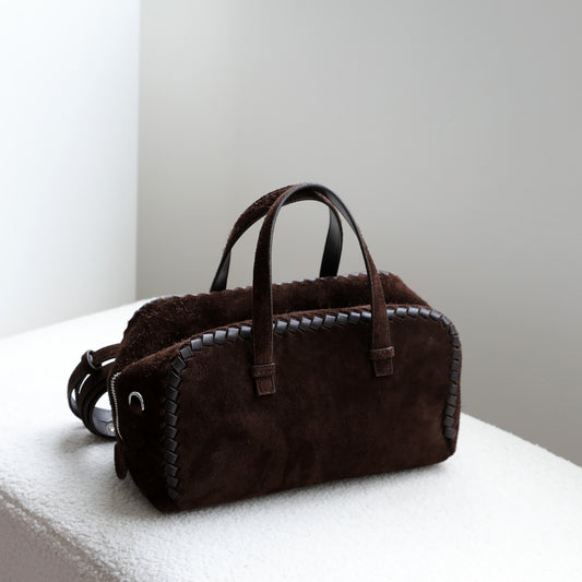 Frosted Cowhide Woven Boston Pillow Bag for Women Large Capacity Shoulder Crossbody Handbag, Vintage Genuine Leather Purse with Soft Matte Texture
