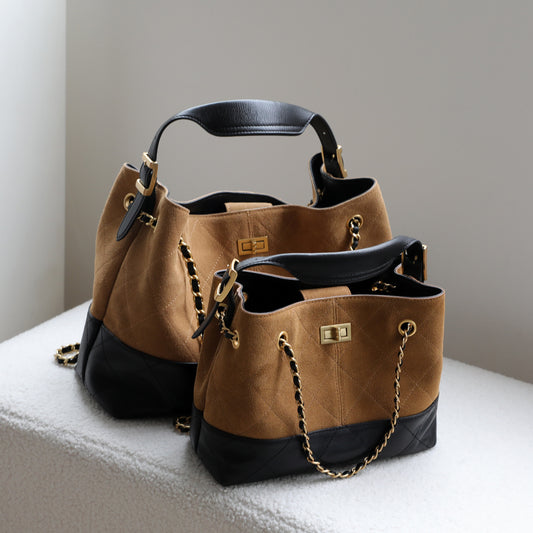Sheepskin Quilted Underarm Tote Bag for Women Vintage Shoulder Handbag, Color-Block Chain Purse with Luxurious Texture