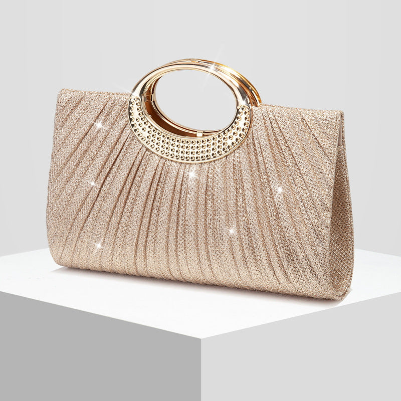 Sparkly Pleated Evening Clutch for Women, New Formal Wedding Banquet Gown Bag, Elegant Top Handle Crossbody Purse for Ladies