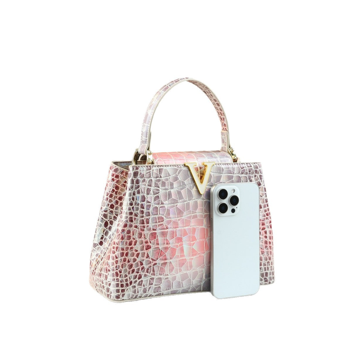 Chic V-Shaped Croc-Effect Small Square Bag for Women, A High-End Versatile Commuter Top-Handle Shoulder Crossbody Handbag, Perfect for Spring/Summer Style