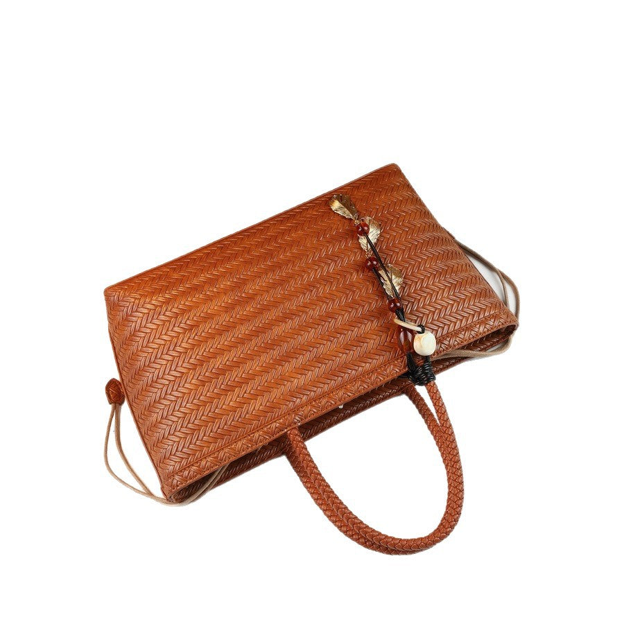 Handwoven French Basket Tote Bag for Women Summer Casual Shoulder Crossbody Handbag, Picnic-Style Purse with Natural Woven Texture