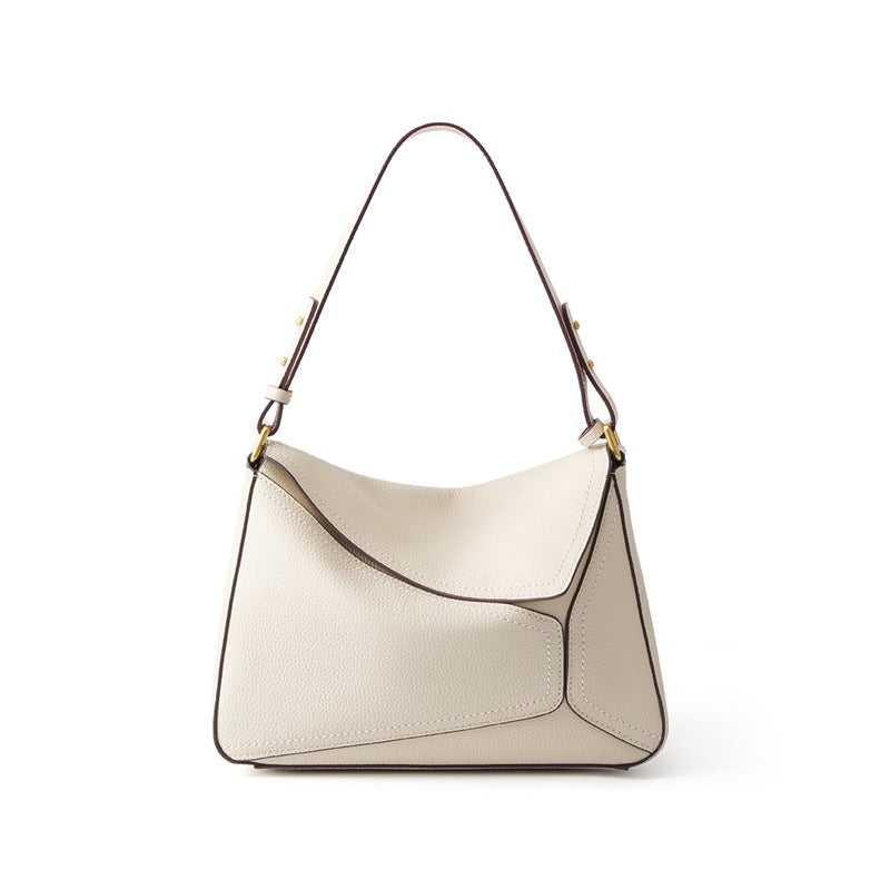 Genuine Top Layer Cowhide Geometric Handbag for Women, Niche Designer Crossbody Shoulder Underarm Top Handle Purse, Premium Commute Everyday Bag for Ladies