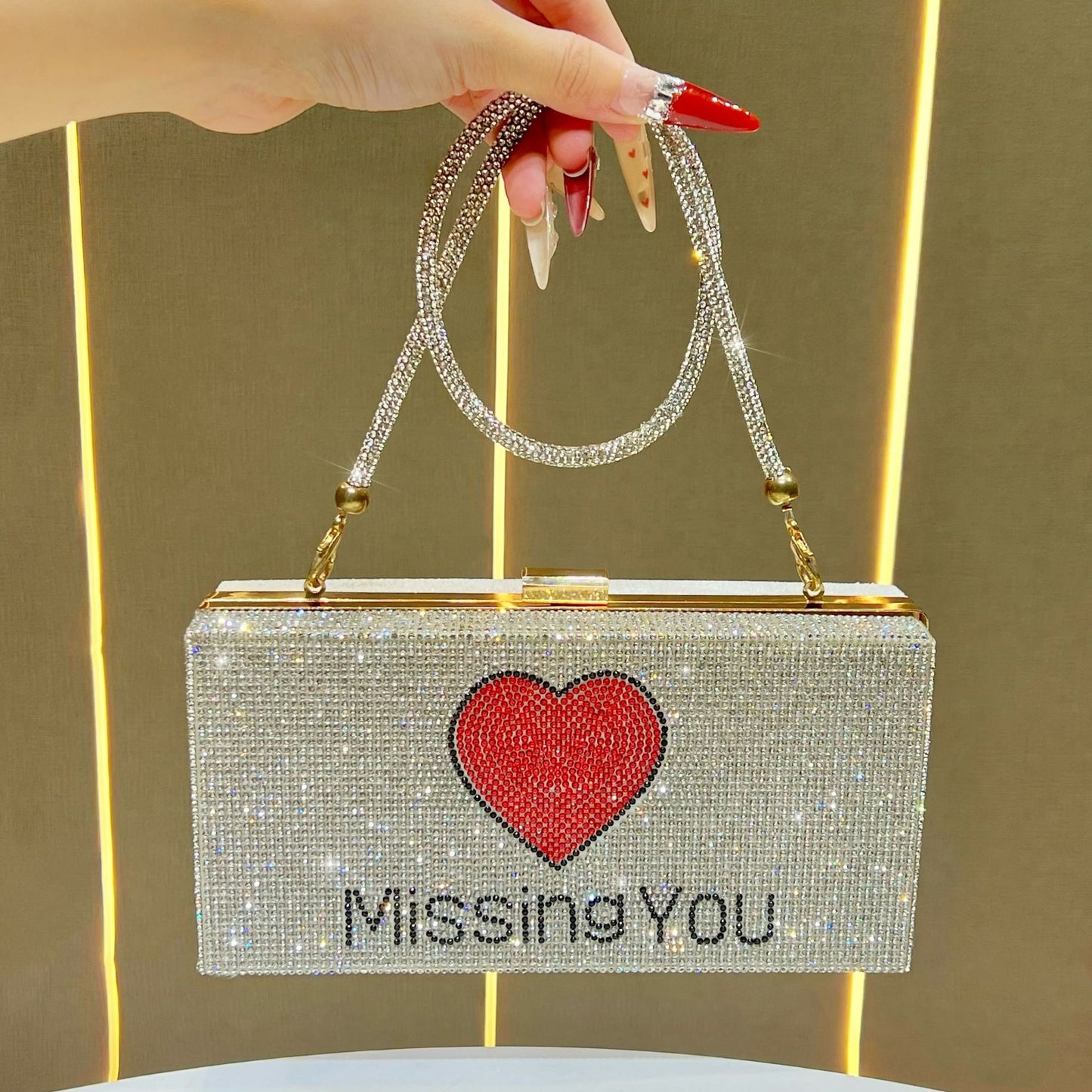 Women's Rhinestone-Embellished Evening Chain Bag, Unique Shoulder Crossbody Clutch with Premium Versatile Design, Fashionable Handbag