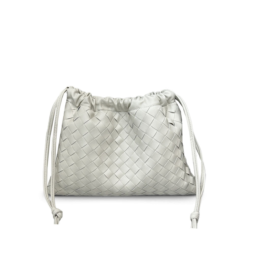 First layer cowhide leather woven bag, clutch bag, drawstring lucky bag, large capacity underarm shoulder bag, bag for women