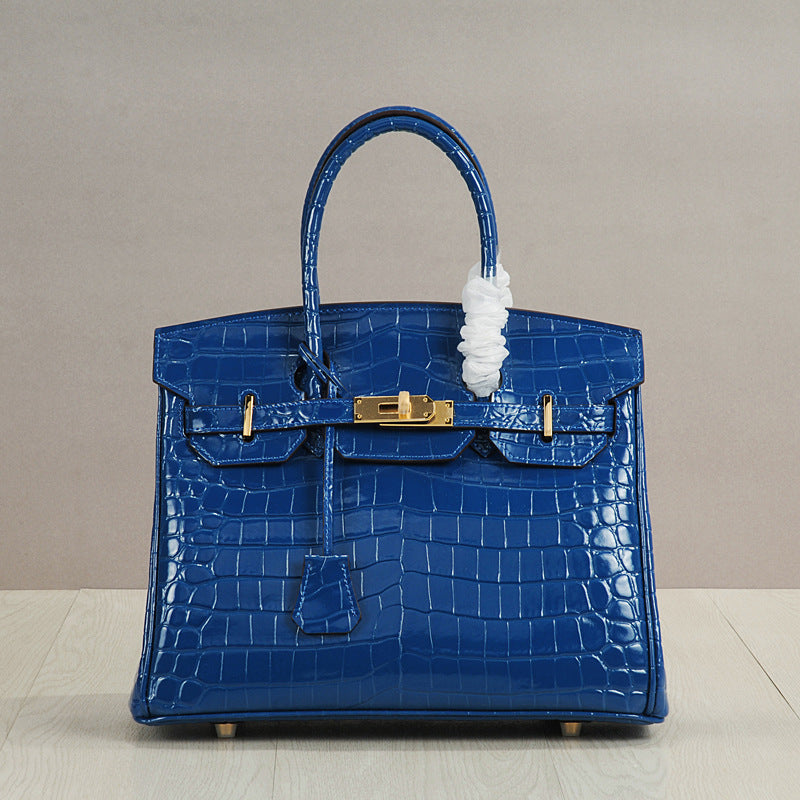 Genuine Leather Crocodile-Embossed Birkin-Style Bag for Women, New Large Capacity Commute Top Handle Shoulder Crossbody Purse, Fashionable Versatile Handbag for Ladies