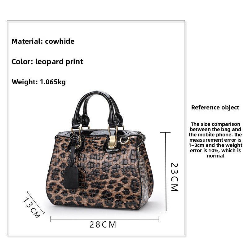 Leopard Print Structured Genuine Cowhide 3-in-1 Bag, Top Handle Shoulder Crossbody Handbag, Hard Shell Purse for Women