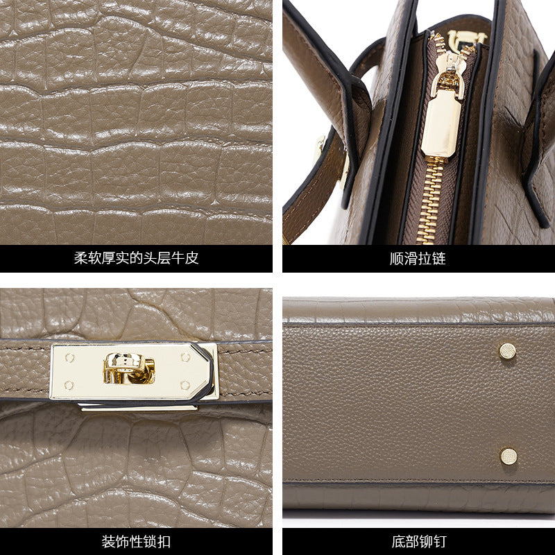 New French Style Croc-Effect Light Luxury Tote Bag for Women, Birkin & Kelly-Inspired Versatile Commuter Handbag with Elegant Everyday Design