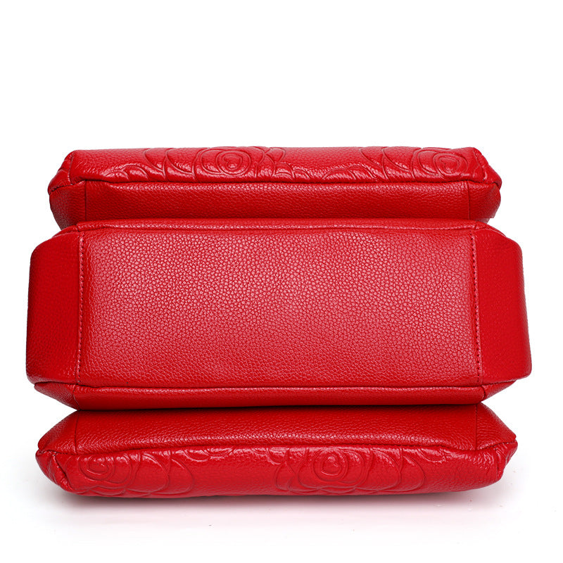 New Red Bridal Wedding Bag in Top Layer Cowhide, Light Luxury Mom Top Handle Purse, Perfect Commute Handbag for Women