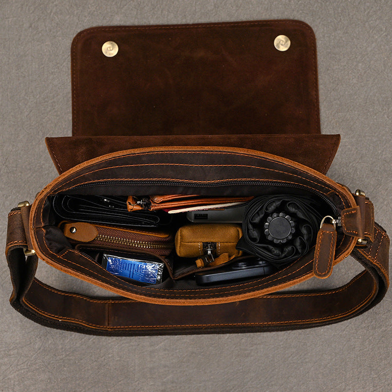 New Premium Genuine Leather Crossbody Shoulder Bag, Top Layer Cowhide Large Capacity Sling Pouch, Casual Work Bag for Men