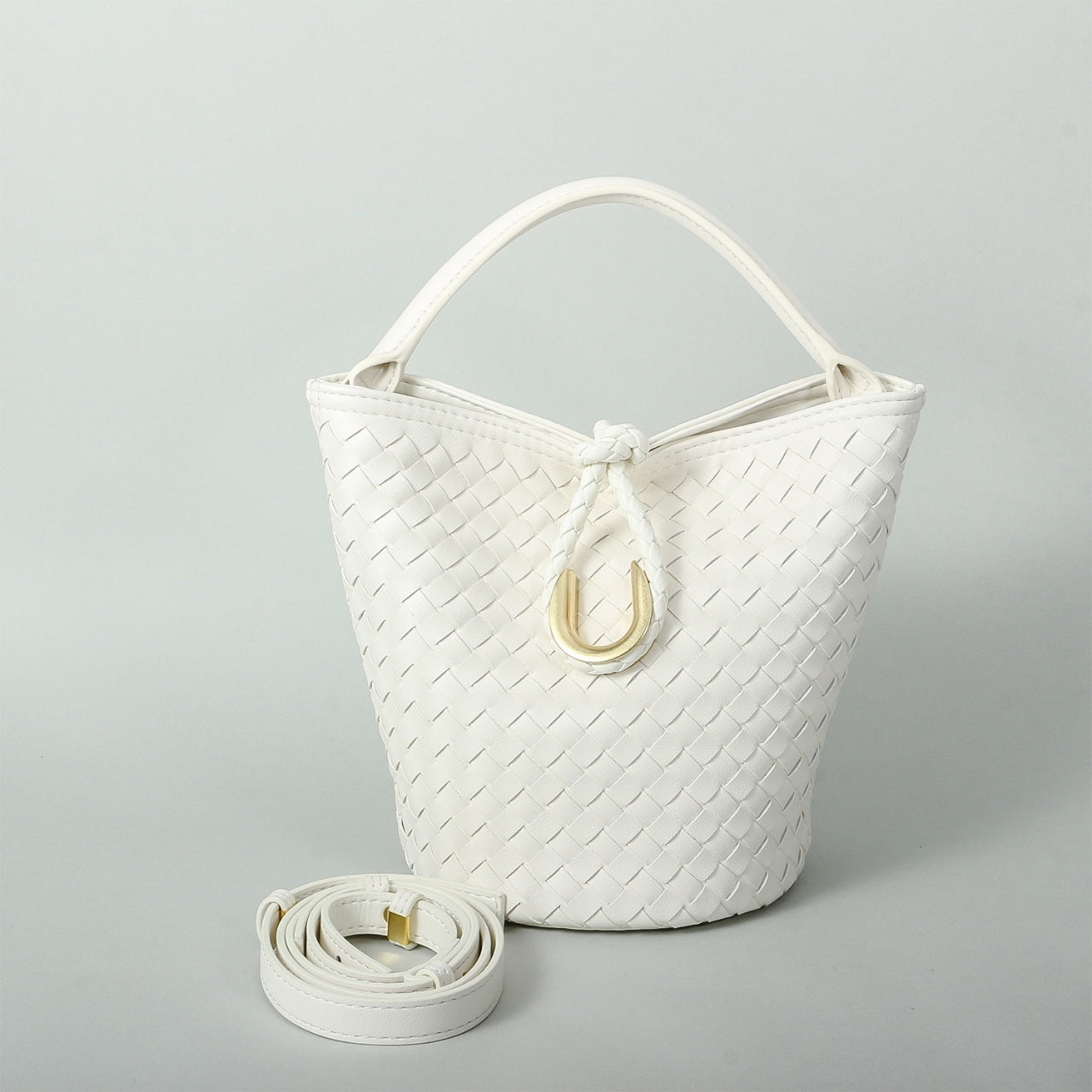 Genuine Leather Woven Bucket Bag for Women, Spring Summer Versatile Crossbody Commute Top Handle Purse, Premium Handbag for Ladies