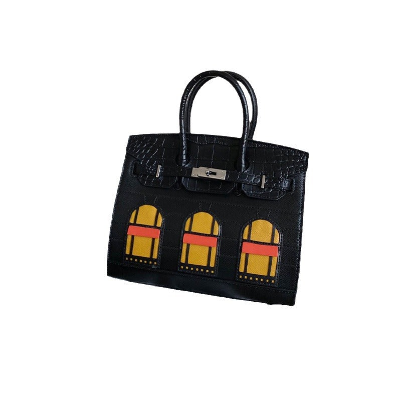 Vintage Small House Kelly-Style Handbag for Women, Exquisite Two-Tone Crossbody Purse, Niche Designer Top-Handle Bag with Retro Charm